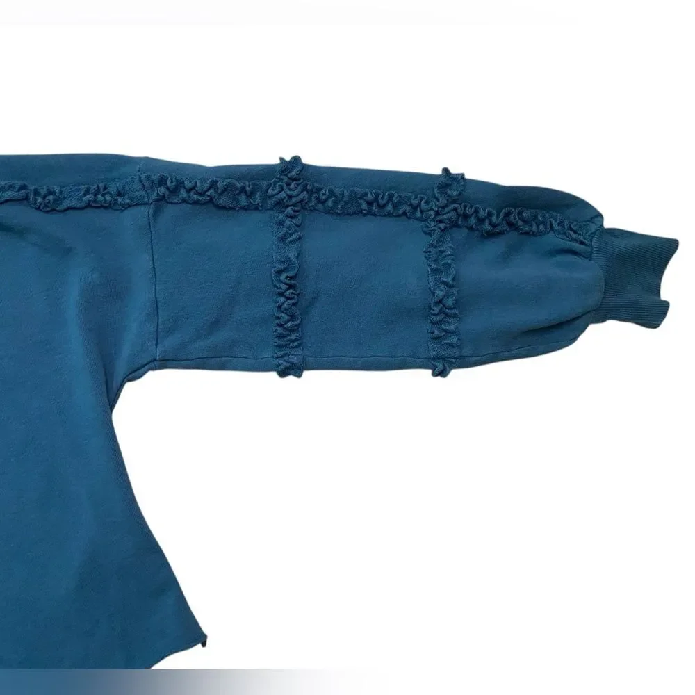 Saturday Sunday by Anthropologie Teal Corrie Crop Ruffle Sleeve Sweatshirt